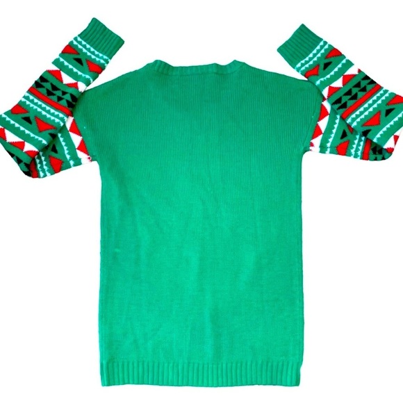 With Love, Derek Size M Naughty & Nice Appliquéd Sockings on Green Sweater - Picture 2 of 4